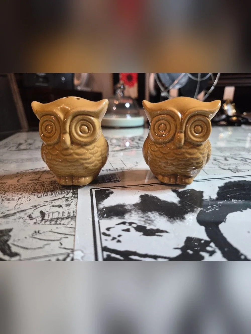 Yellow Ceramic Owl Salt and Pepper Shakers - Pair
